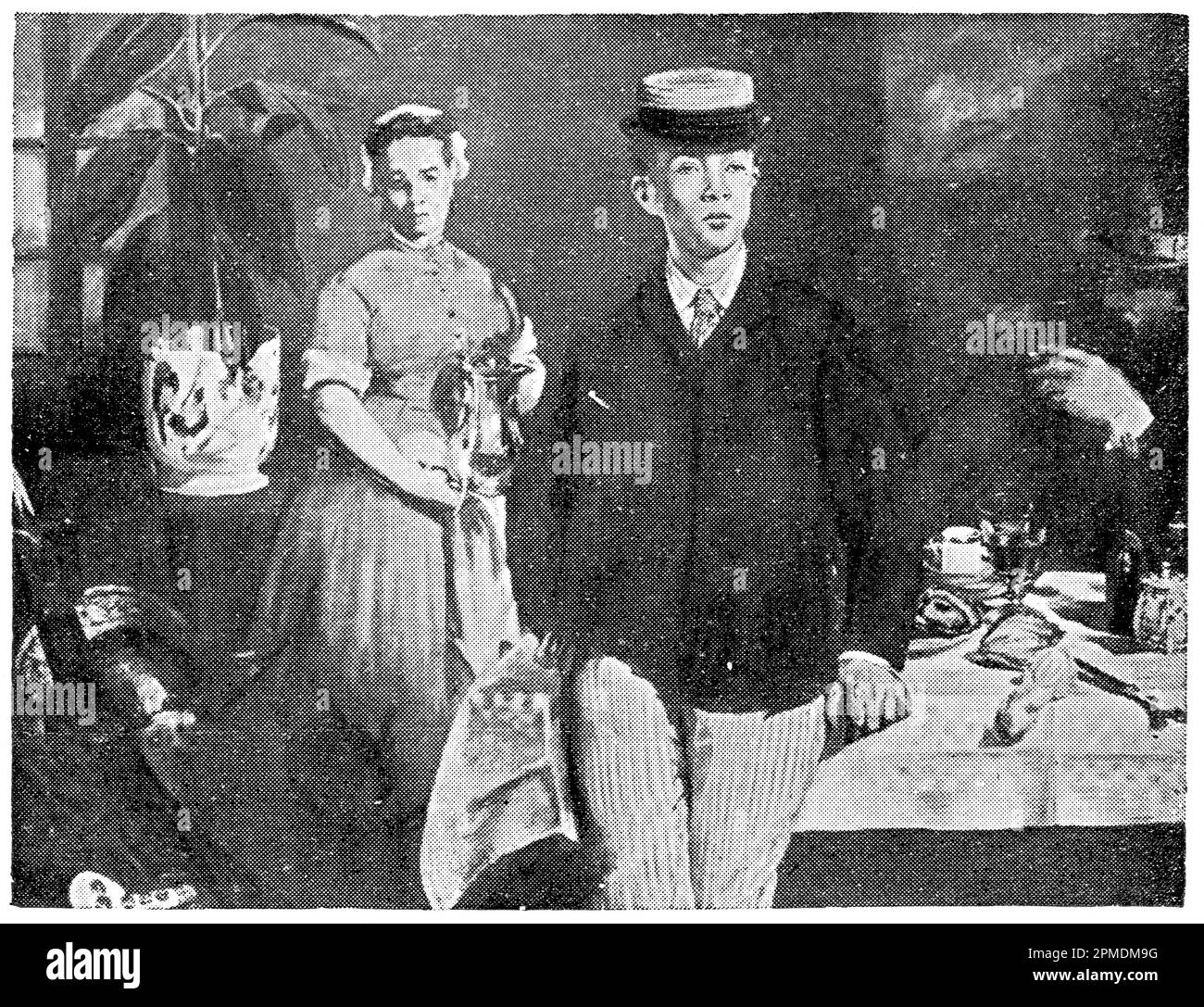 Frühstück im Studio (The Black Jacket) von einem französischen modernistischen Maler Edouard Manet. Veröffentlichung des Buches "Meyers Konversations-Lexikon", Band 2, Leipzig, 1910 Stockfoto