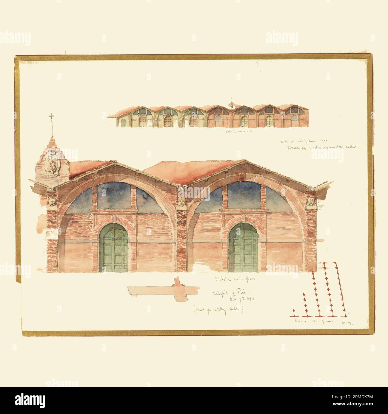 Drawing, Ein Lagerhaus des 16. Jahrhunderts in Pisa, Italien; Whitney Warren Jr. (Amerikanisch, 1864–1943); USA; Graphit, Pinsel und Aquarell auf Papier; 24,7 x 31,7 cm (9 3/4 x 12 1/2 Zoll) Stockfoto