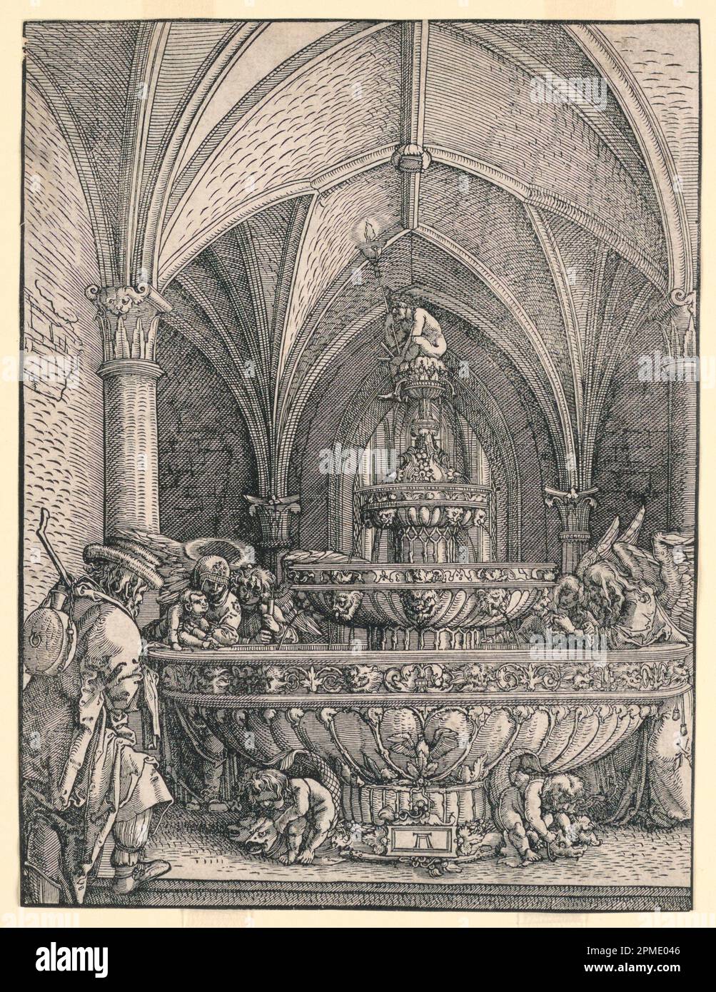 Print, die Heilige Familie auf dem Flug nach Ägypten; entworfen von Albrecht Altdorfer (Deutsch, ca. 1480-1538); Holzschnitt auf cremefarbenem, gefärbtem Papier; 1950-87-1 Stockfoto