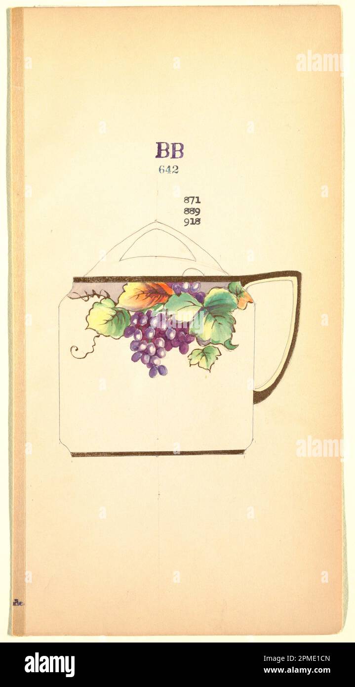 Zeichnen, Design for a Teacup; Made for Noritake; Japan; Pinsel und Aquarell, goldener Gouache, Graphit auf cremefarbenem Papier; 29,3 x 15,4 cm (11 1/2 x 6 1/16 Zoll) Matte: 35,7 x 45,8 cm (14 1/16 x 18 1/16 Zoll); 1985-14-17 Stockfoto