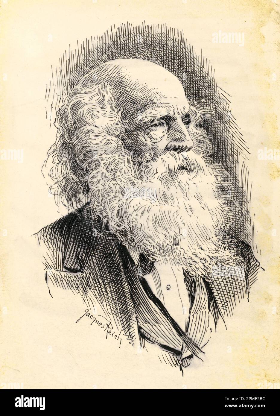 Portrait des amerikanischen Romantikdichters, Journalisten und Herausgebers des New York Evening Post William Cullen Bryant (1794-1878), Zeichenstift mit Stift und Tinte von Jacques Reich c. 1899-1920 Stockfoto