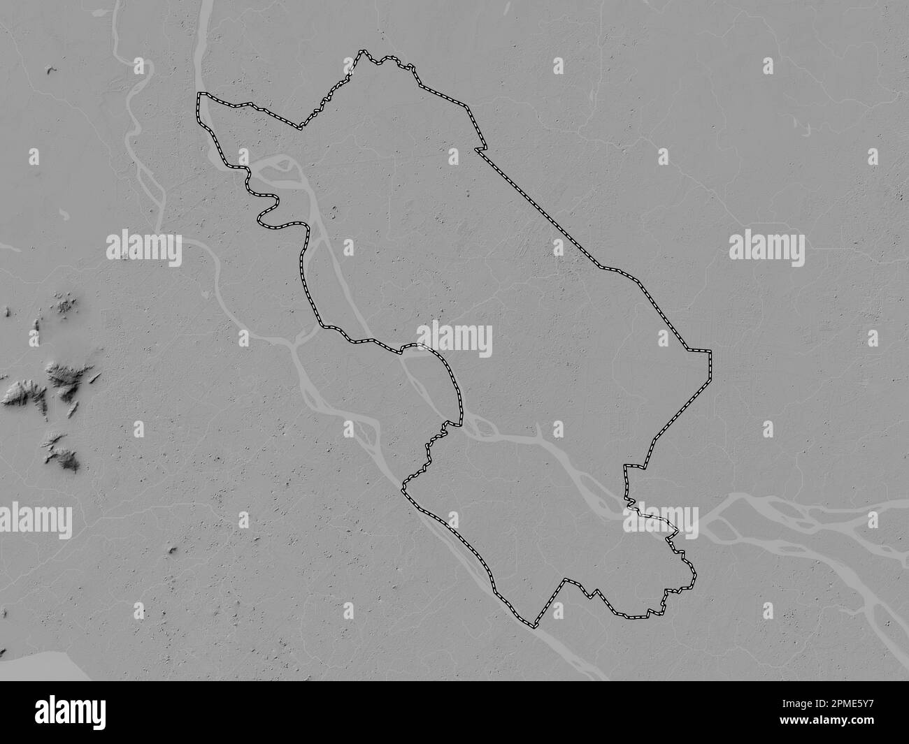 Ong Thap, Provinz Vietnam. Grauskala-Höhenkarte mit Seen und Flüssen Stockfoto