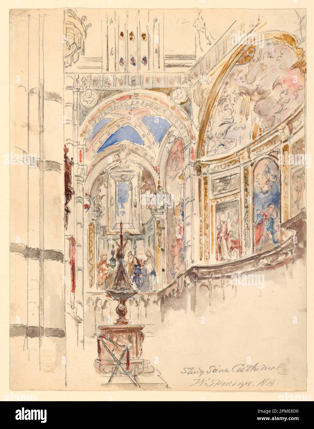 Zeichnung, Study of Siena Cathedral; Walter Shirlaw (amerikanisch, B. Schottland, 1838–1909); USA; Graphit und Aquarell auf Papier; 29,3 x 22,9 cm (11 9/16 x 9 Zoll) Stockfoto