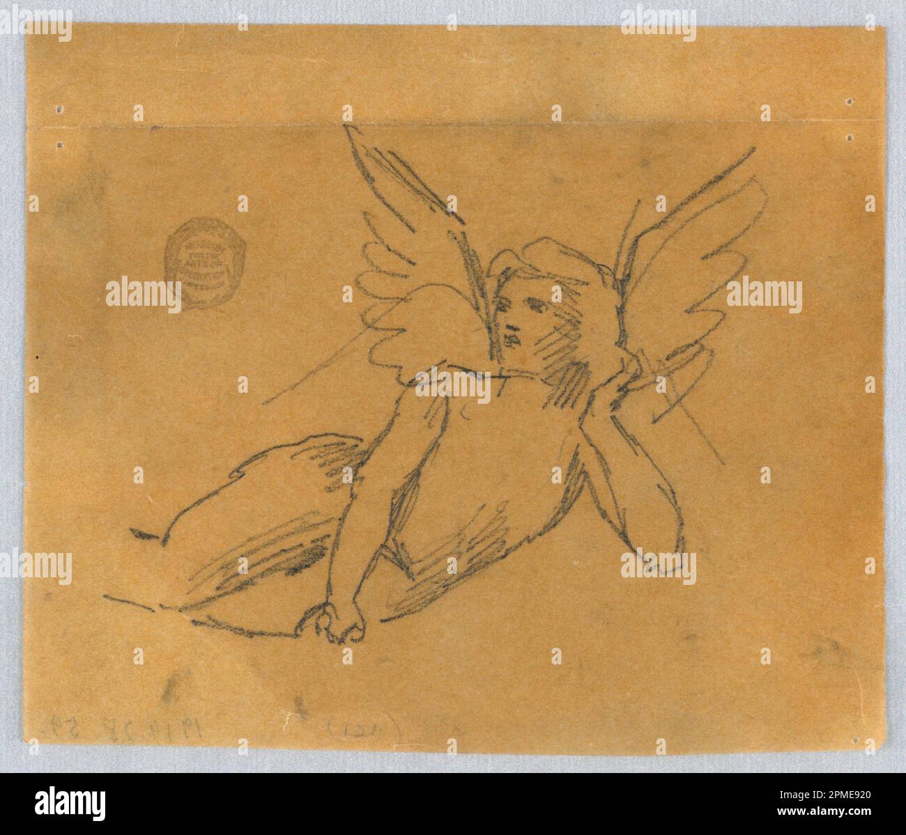 Zeichnung, Skizze für Putto; Francis Augustus Lathrop (amerikanisch, 1849 - 1909); USA; Graphit auf Putingpapier; 14,2 x 17 cm (5 9/16 x 6 11/16 Zoll); 1914-38-59 Stockfoto