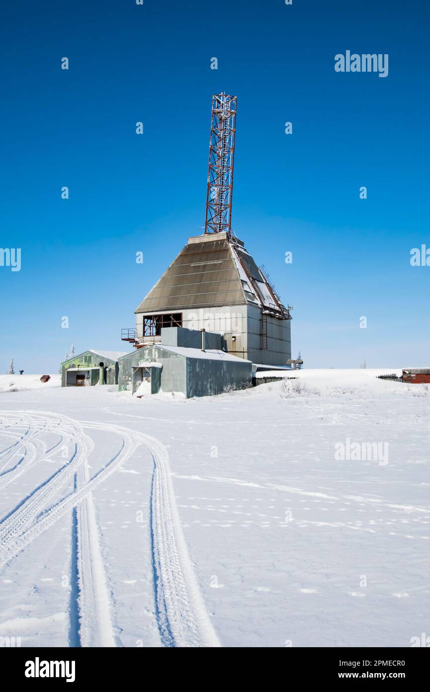 Aerobee-Startturm auf der stillgelegten Raketenanlage in Churchill, Manitoba, Kanada Stockfoto