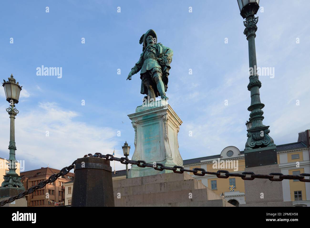 Die Statue von Gustav II Adolf auf dem Gustav Adolfs Platz im Zentrum von Göteborg Schweden. Stockfoto