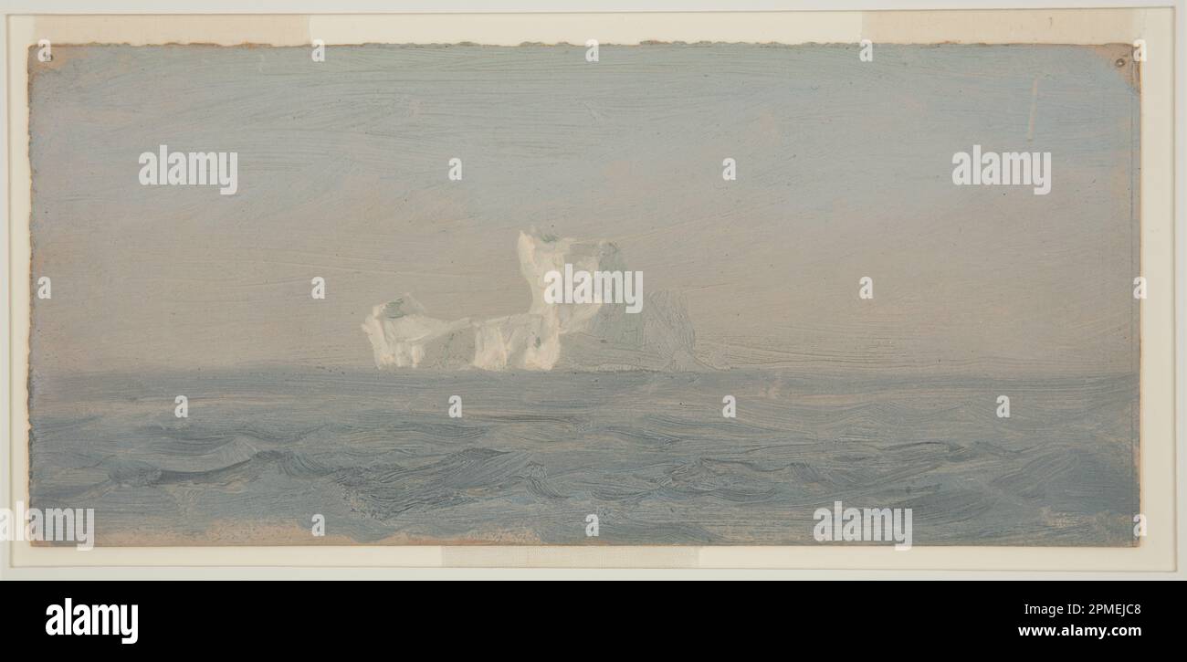 Zeichnen, Off Iceberg, Neufundland; Frederic Edwin Church (amerikanisch, 1826–1900); USA; Pinsel- und Ölfarbe, Graphit auf Pappe; 12,7 x 28,1 cm (5 x 11 1/16 Zoll) Matte: 35,6 x 45,7 cm (14 x 18 Zoll) Stockfoto