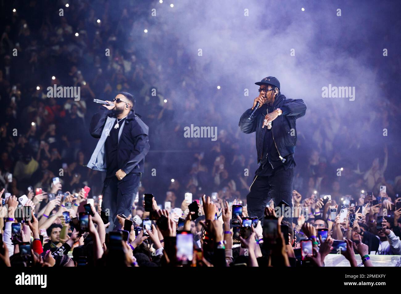 Travis Scott tritt Rapper NAV auf der Bühne der Never Sleep Tour in Toronto, KANADA, bei Stockfoto