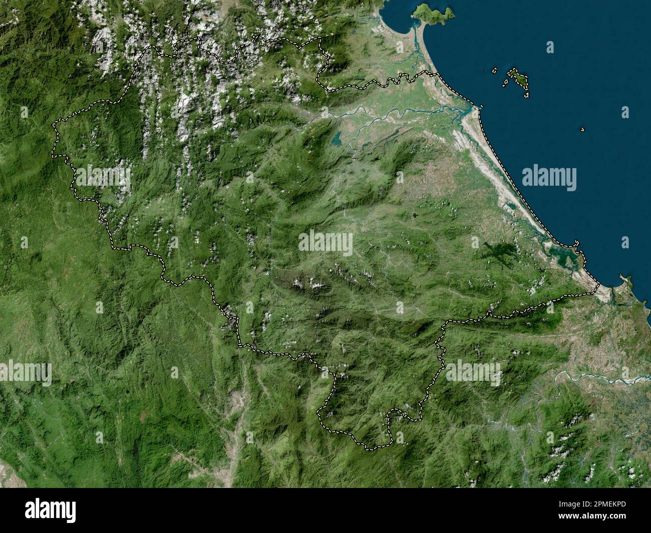 Quang Nam, Provinz Vietnam. Hochauflösende Satellitenkarte Stockfoto