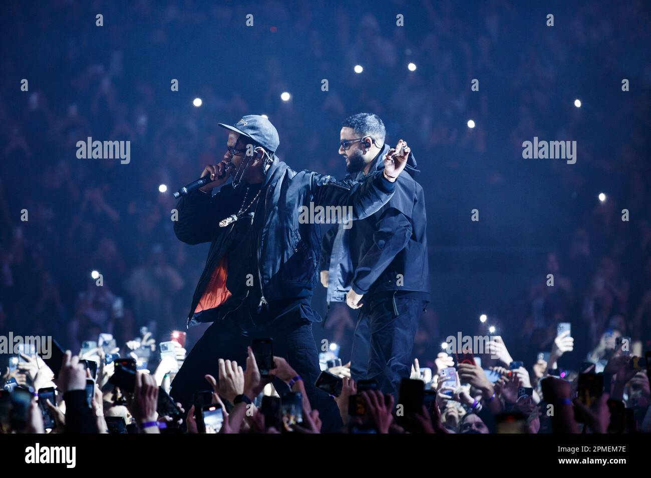 Travis Scott tritt Rapper NAV auf der Bühne der Never Sleep Tour in Toronto, KANADA, bei Stockfoto