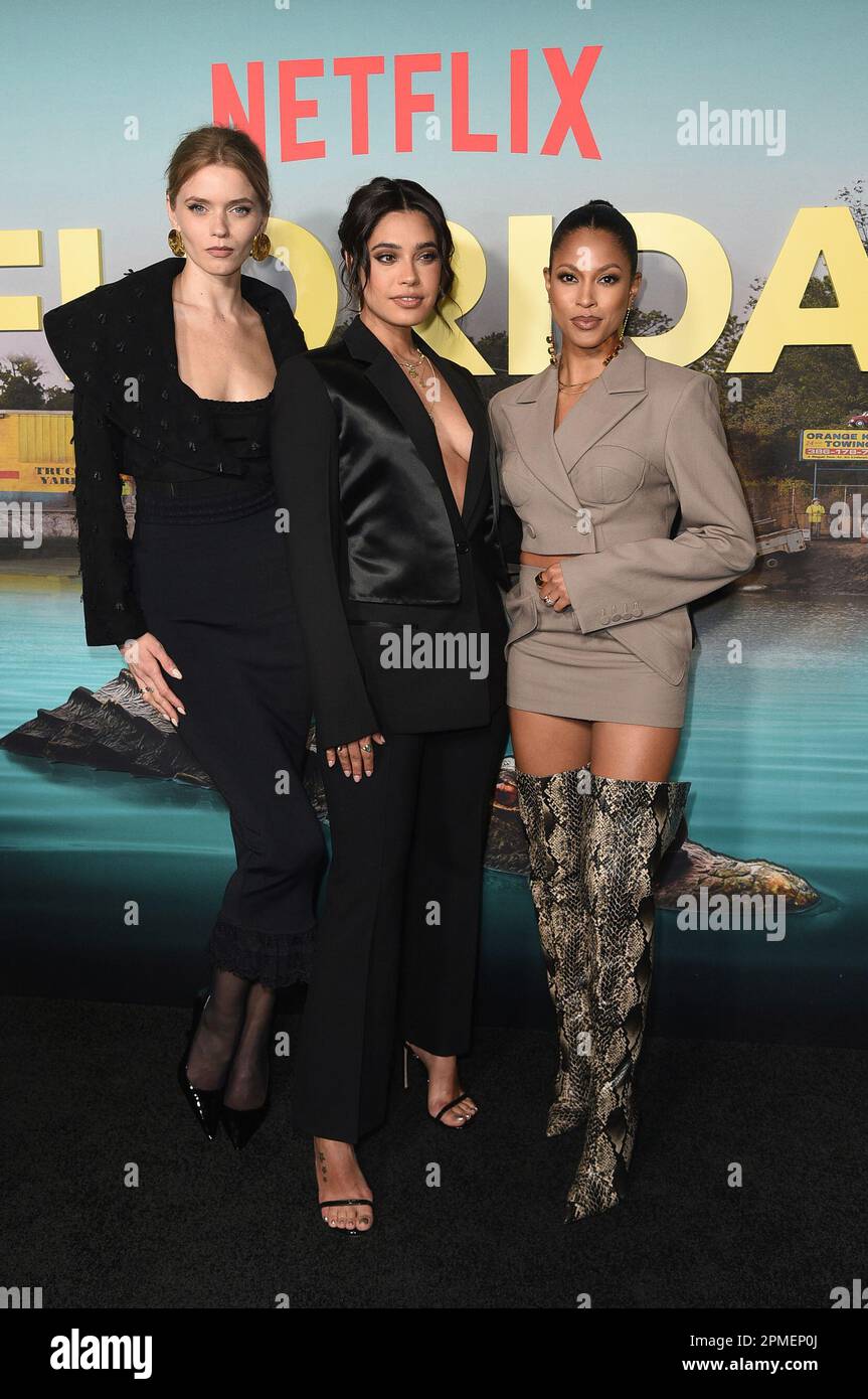 Abbey Lee Kershaw, from left, Otmara Marrero and Lex Scott Davis arrive