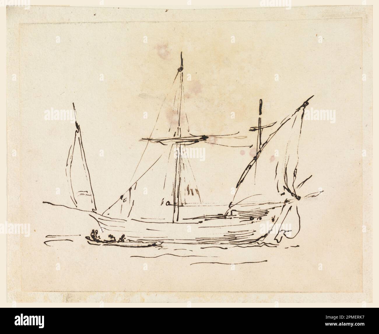 Drawing, A Segelschiff; Filippo Marchionni (Italienisch, 1732-1805); Italien; Stift und Tinte auf liegendem Papier; 19,8 x 15,9 cm (7 13/16 x 6 1/4 Zoll) Stockfoto