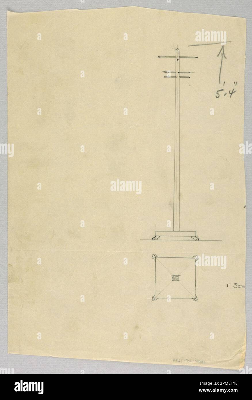 Drawing, Design for Plain hat Tree in Plan and Elevation; entworfen von A.N. Davenport Co.; Graphit auf dünnem cremefarbenen Papier; 24,8 x 16,5 cm (9 3/4 x 6 1/2 Zoll) Stockfoto