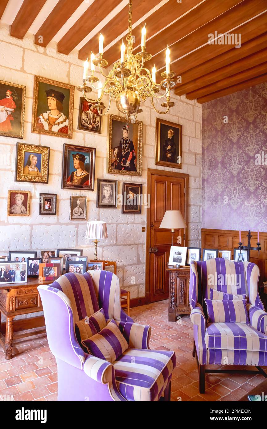 Möbliertes Zimmer im Schloss Gaillard, Centre-Val de Loire, Frankreich Stockfoto