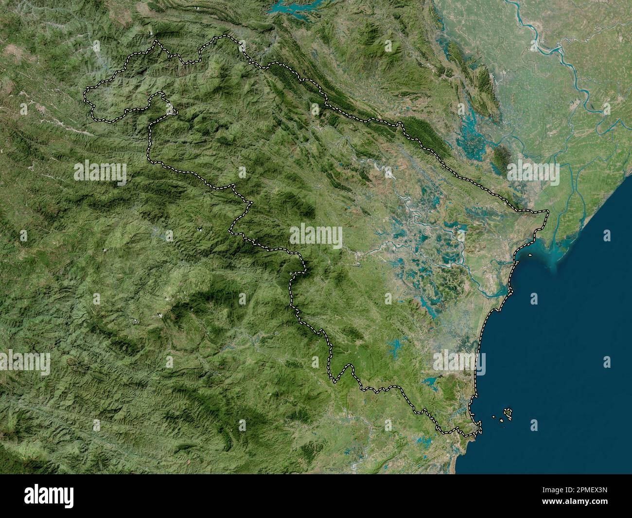 Thanh Hoa, Provinz Vietnam. Hochauflösende Satellitenkarte Stockfoto