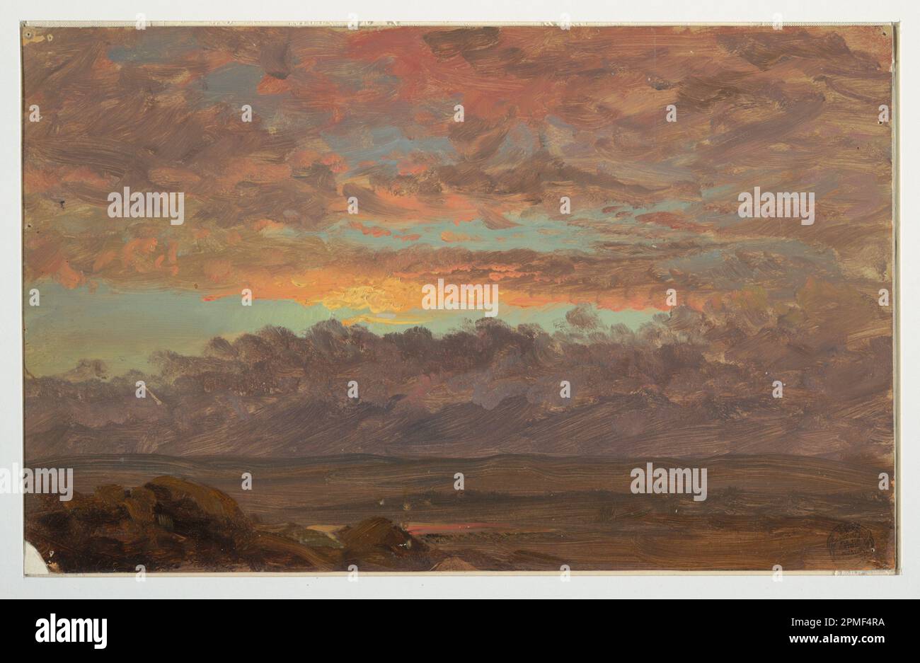 Zeichnung, Blick über das Hudson Valley, New York; Frederic Edwin Church (amerikanisch, 1826–1900); USA; Pinsel- und Ölfarbe auf dünner Pappe; 22,7 x 36,2 cm (8 15/16 x 14 1/4 Zoll) Stockfoto