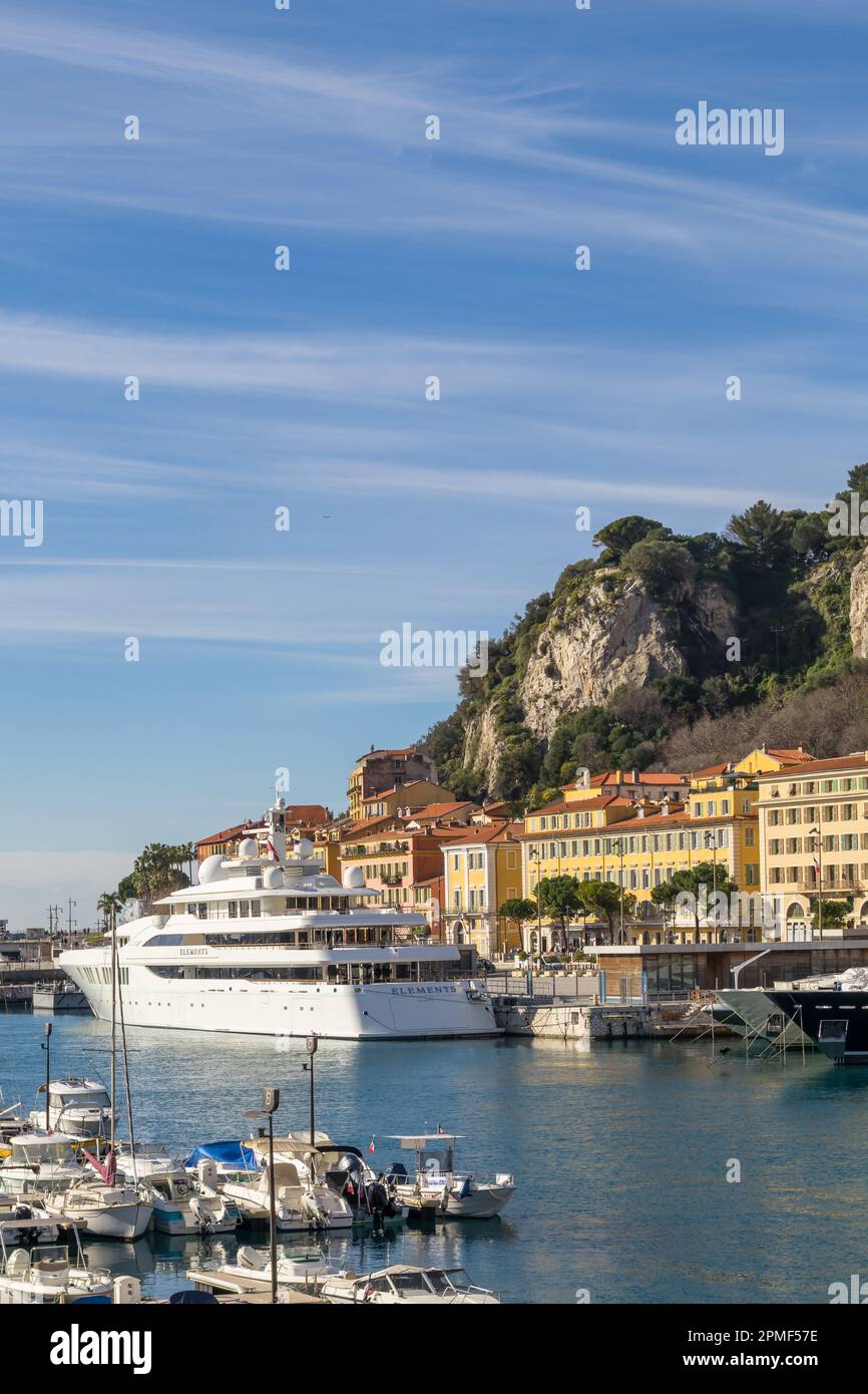 Colline du Chateau von Port Lympia, Nizza, Frankreich, französische Riviera, Cote d'Azur, Frankreich, Europa Stockfoto