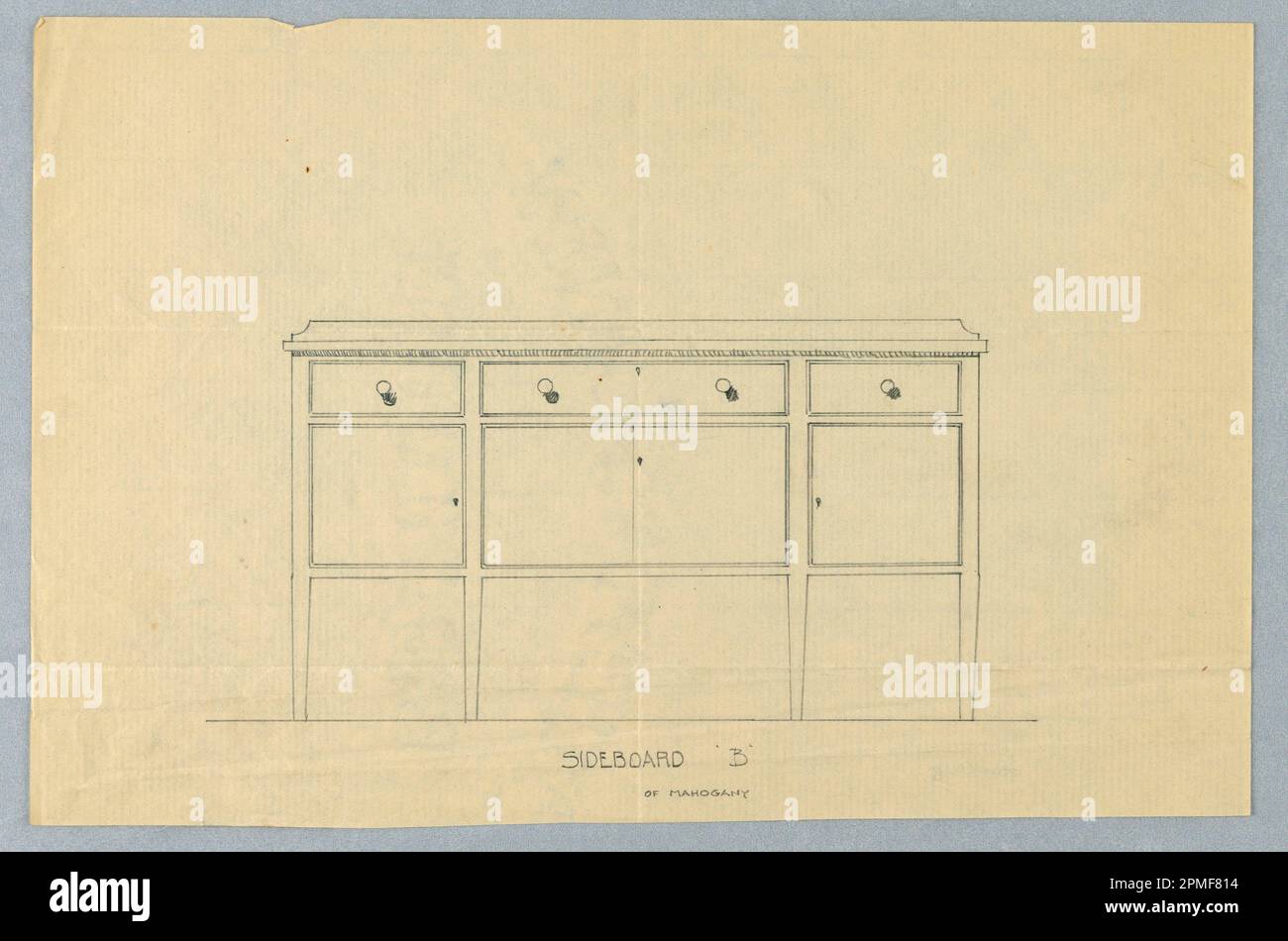 Zeichnung, Design für Sideboard B von Mahagoni; entworfen von A.N. Davenport Co.; Graphit auf dünnem cremefarbenem Papier; 17,8 x 27,0 cm (7 x 10 5/8 Zoll) Stockfoto