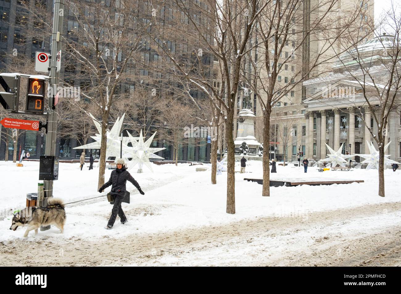 Kanada, Quebec Province, Montreal, Old Montreal, Place d'Armes under the Snow Stockfoto