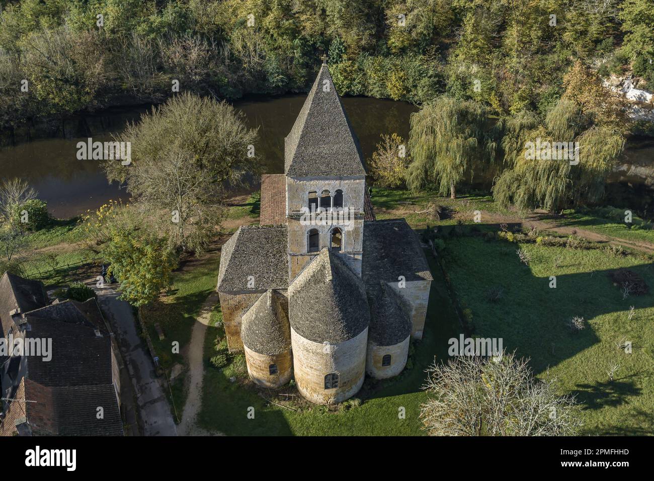 Frankreich, Dordogne, Black Perigord, Saint-Leon-sur-Vezere, Saint-Leon-sur-Vezere, (Draufsicht) Stockfoto