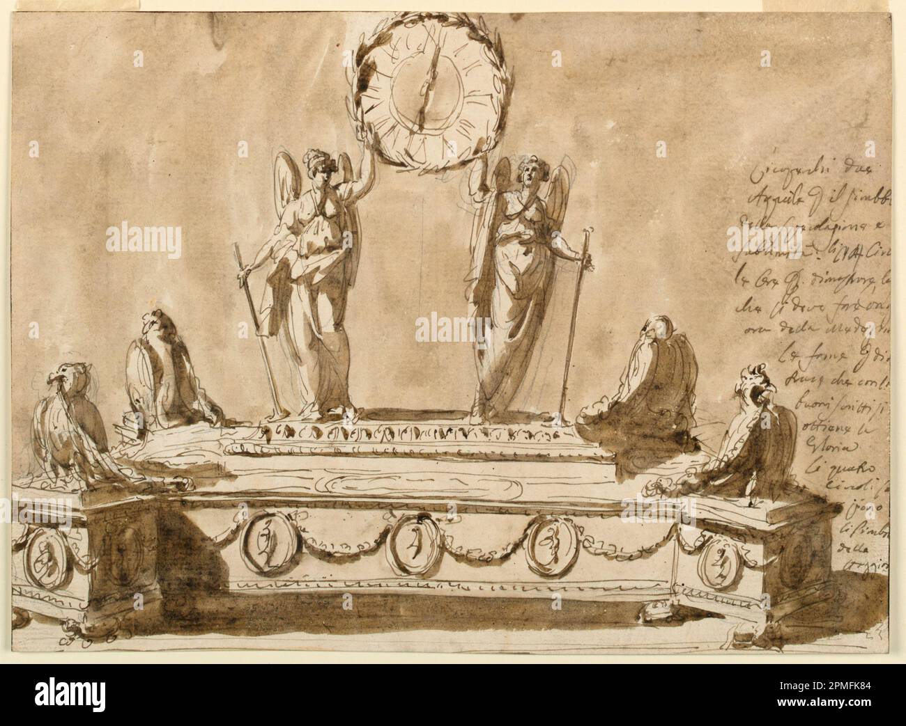 Zeichnung, Inkstand; Architekt: Giuseppe Barberi (Italienisch, 1746-1809); Italien; Stift und braune Tinte, Bürste und braunes Waschen, Graphit auf Papier; 22,2 x 30,4 cm (8 3/4 x 11 15/16 Zoll) Stockfoto