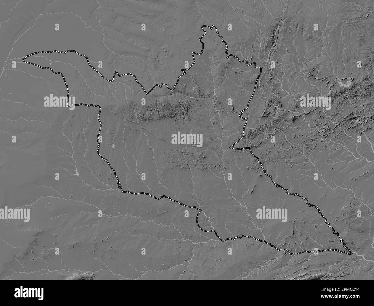 Matabeleland Süd, Provinz Simbabwe. Bilevel-Höhenkarte mit Seen und Flüssen Stockfoto