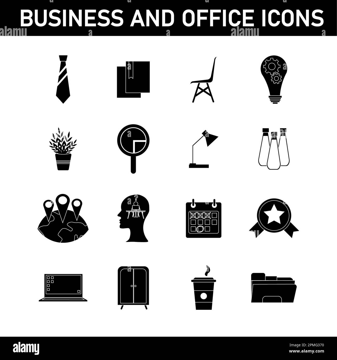 Sammlung einfacher Symbole zum Thema: Geschäft und Büro. Isoliert auf weißem Hintergrund. Stockfoto