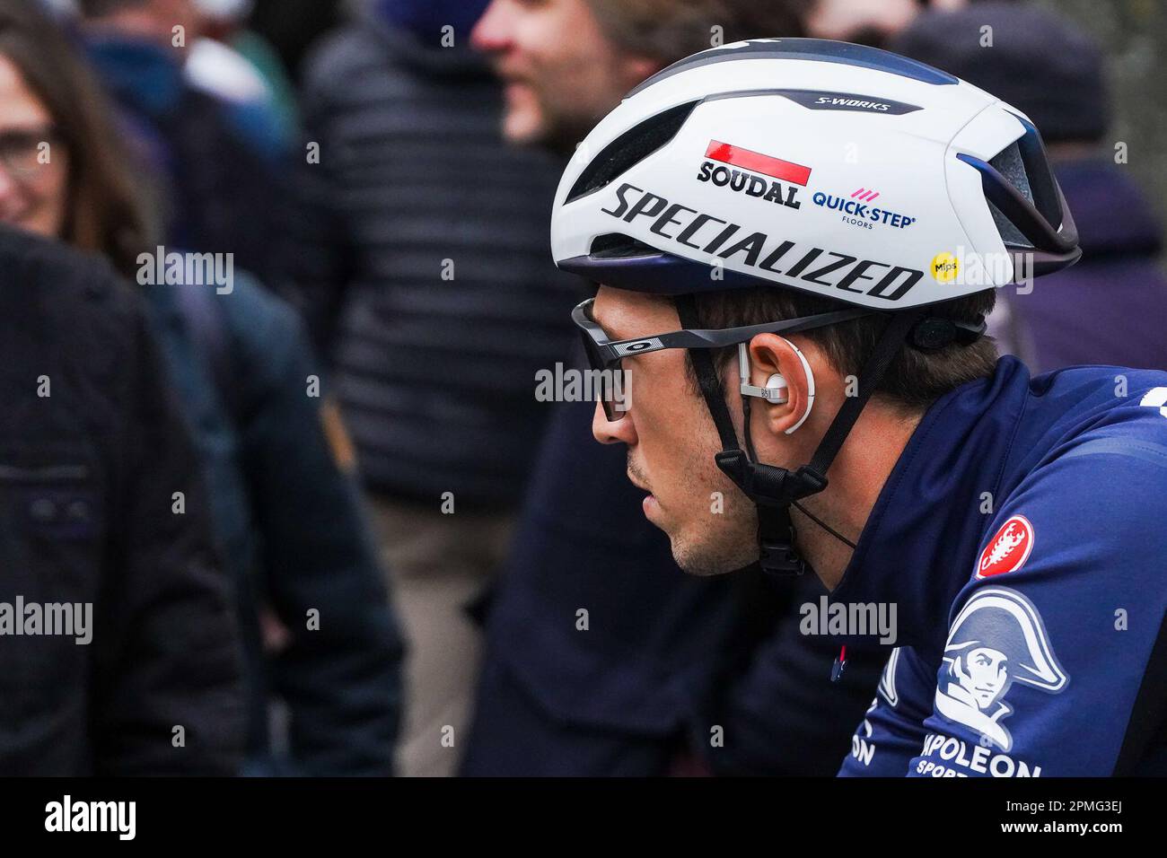 Overijse, Belgien. 12. April 2023. Abbildung zeigt Jannik Steimle von Soudal Quick-Step beim RADRENNEN BRABANTSE PIJL Men, 205,1 km von LEUVEN nach OVERIJSE, Mittwoch, den 12. 2023. April. FOTO SPORTPIX | Thijs Wintein Stockfoto