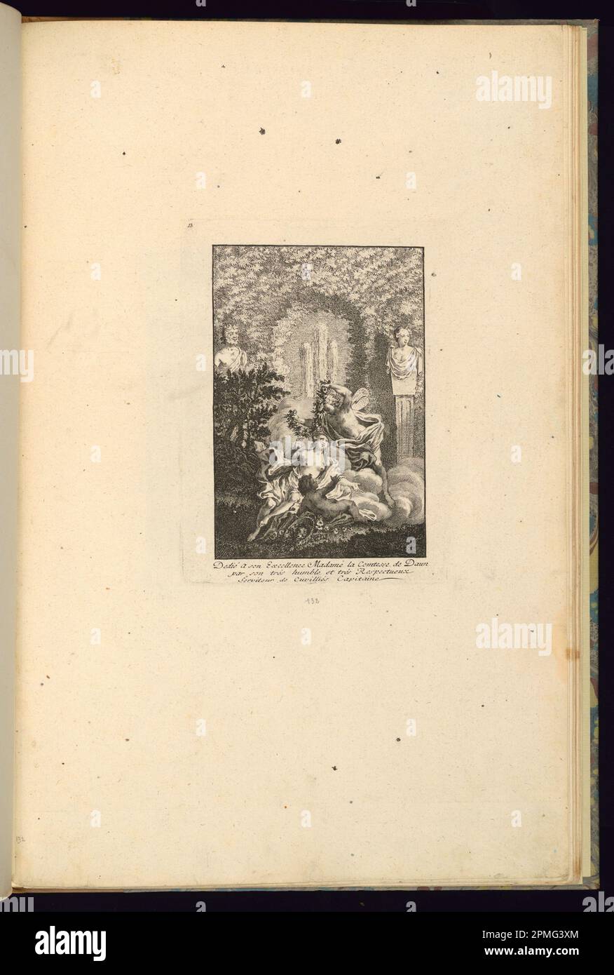Print, Design mit Zéphir und Flore in a Garden; entworfen von Francois de Cuvilliés der jüngere (deutsch, 1731 - 1777); Deutschland; Ätzen und Gravieren auf cremefarbenem Lagepapier; Platemark: 18,5 x 13,6 cm (7 5/16 x 5 3/8 Zoll) Blatt: 44 x 28,6 cm (17 5/16 x 11 1/4 Zoll) Stockfoto