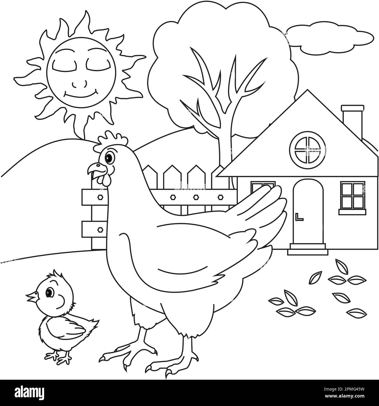 Hühnchen mit Baby-Hühnchen-Cartoon Stock Vektor