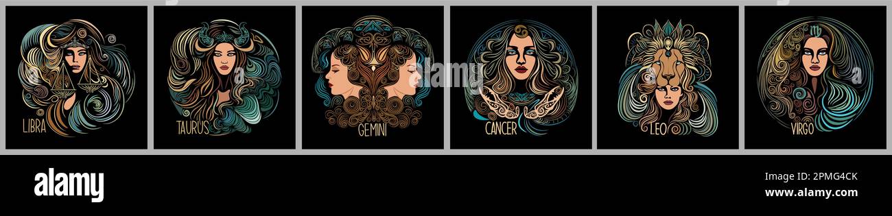 Zodiakalzeichen Vektorsatz von Astrologie-Symbolen. Stock Vektor