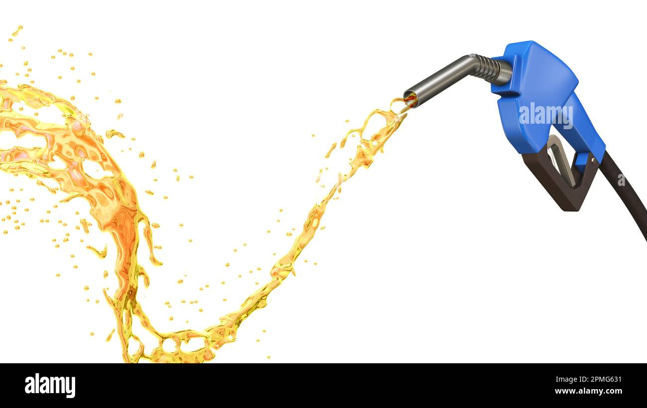 Benzin fließt aus der Pumpe Stockfoto