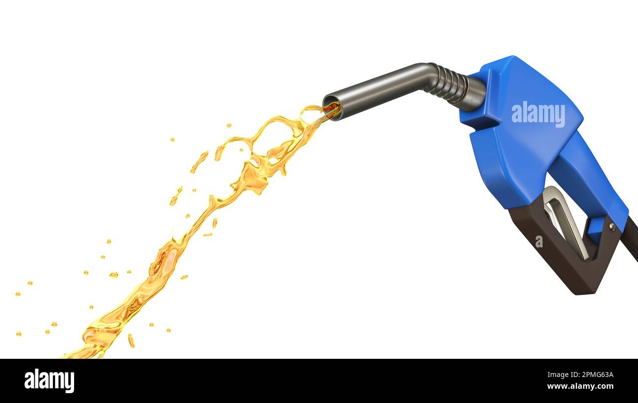 Benzin fließt aus der Pumpe Stockfoto