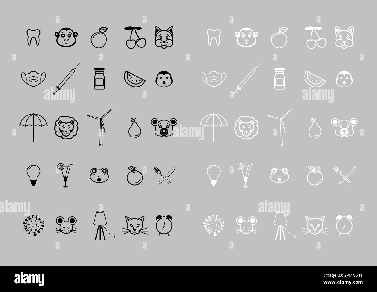 Schwarzweiß Von Verschiedenen Symbolsammlungsvektoren Stock Vektor