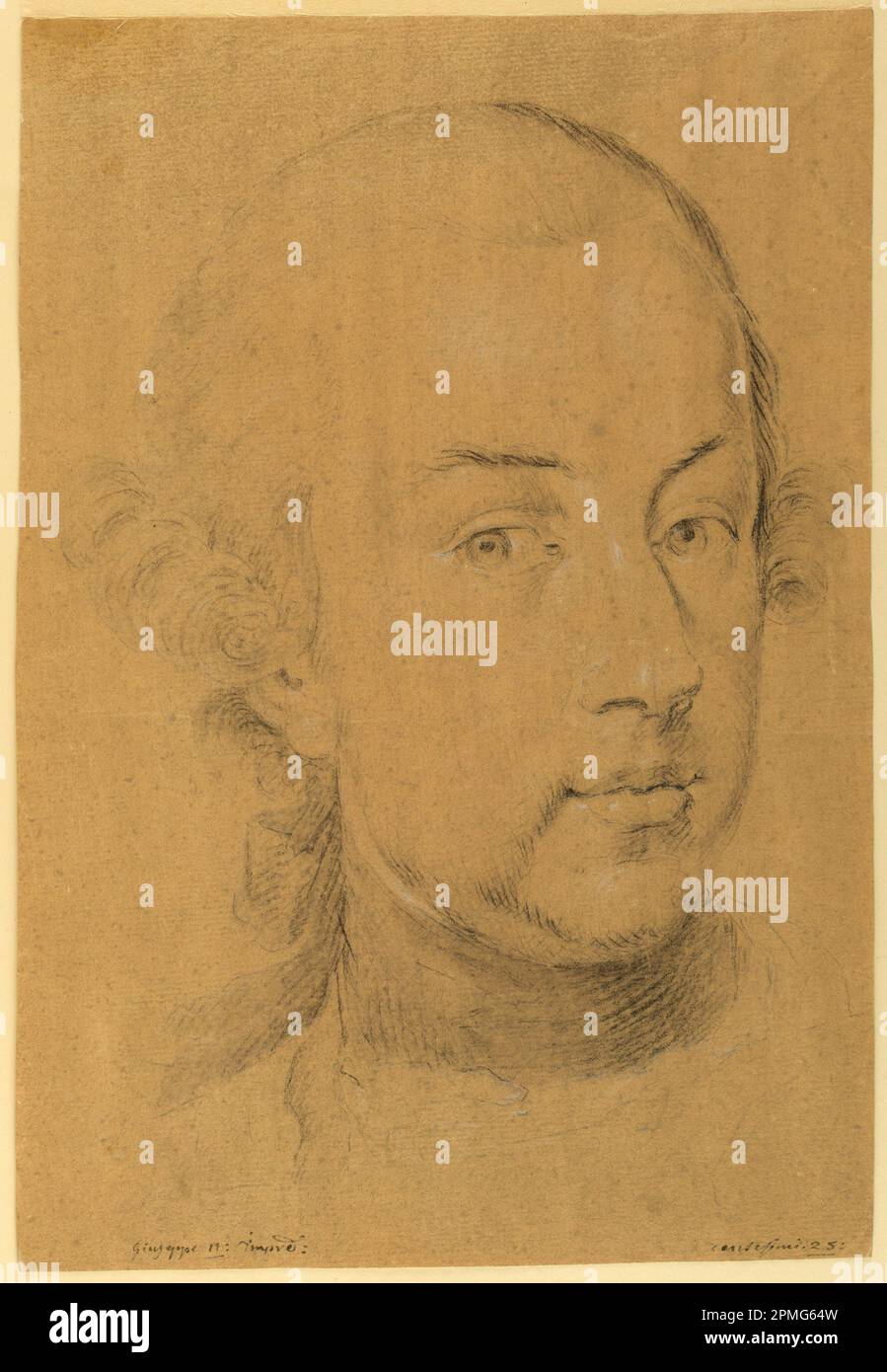 Zeichnung, Porträt des Kaisers Joseph II.; betrifft: Haus Habsburg-Lothringen Kaiser Joseph II. (Österreich, 1741-1790); Italien; schwarze Kreide, weiße Vertiefung auf dem Papier Stockfoto
