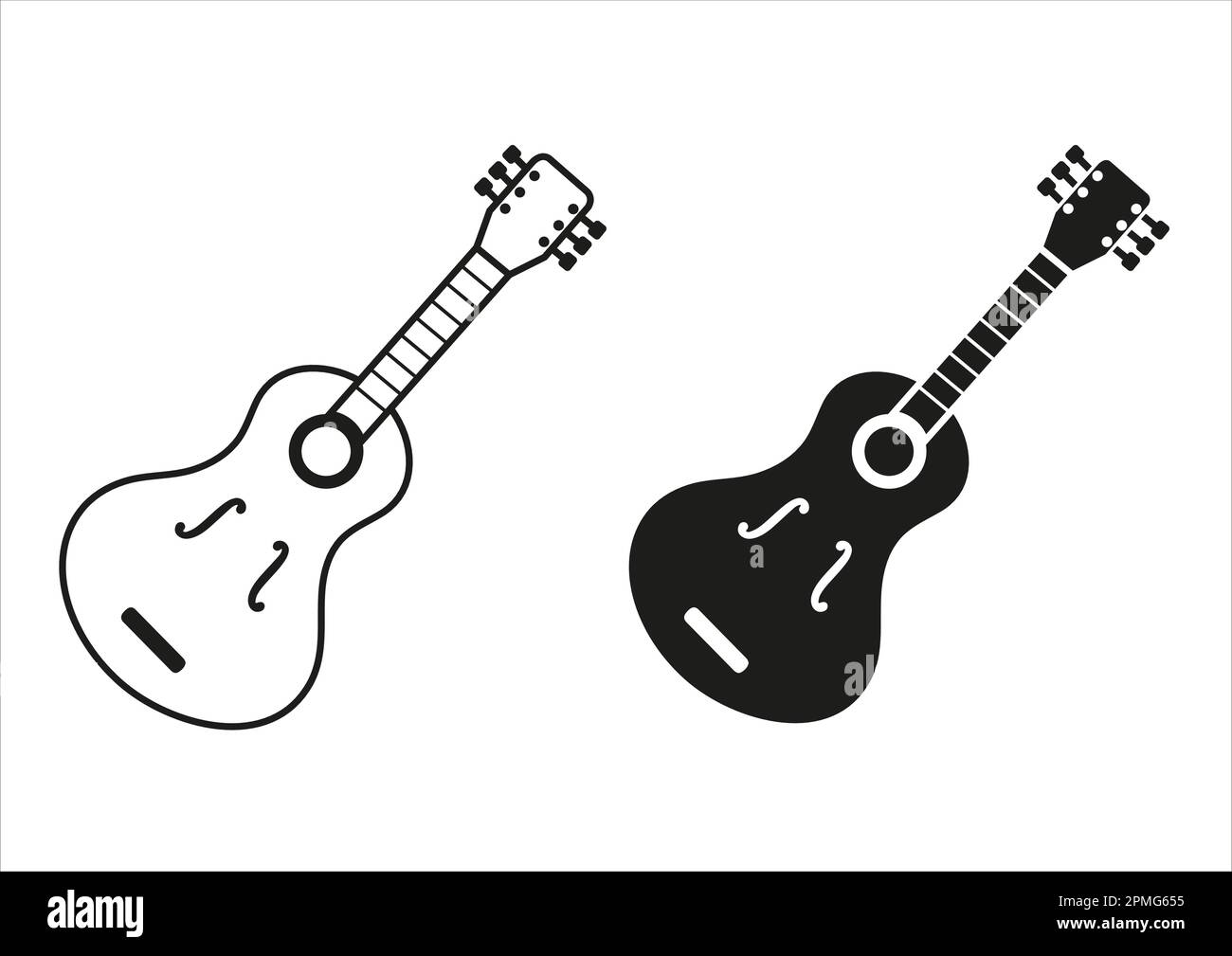 Schwarz-Weiß Gitarrensymbol Flacher Vektor Stock Vektor