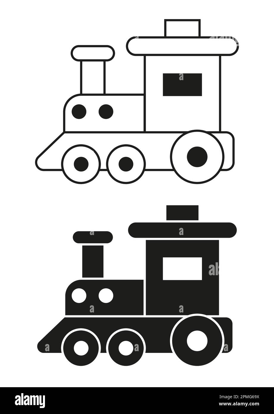 Schwarz-Weiß Spielzeug Lokomotivsymbol Flacher Vektor Stock Vektor