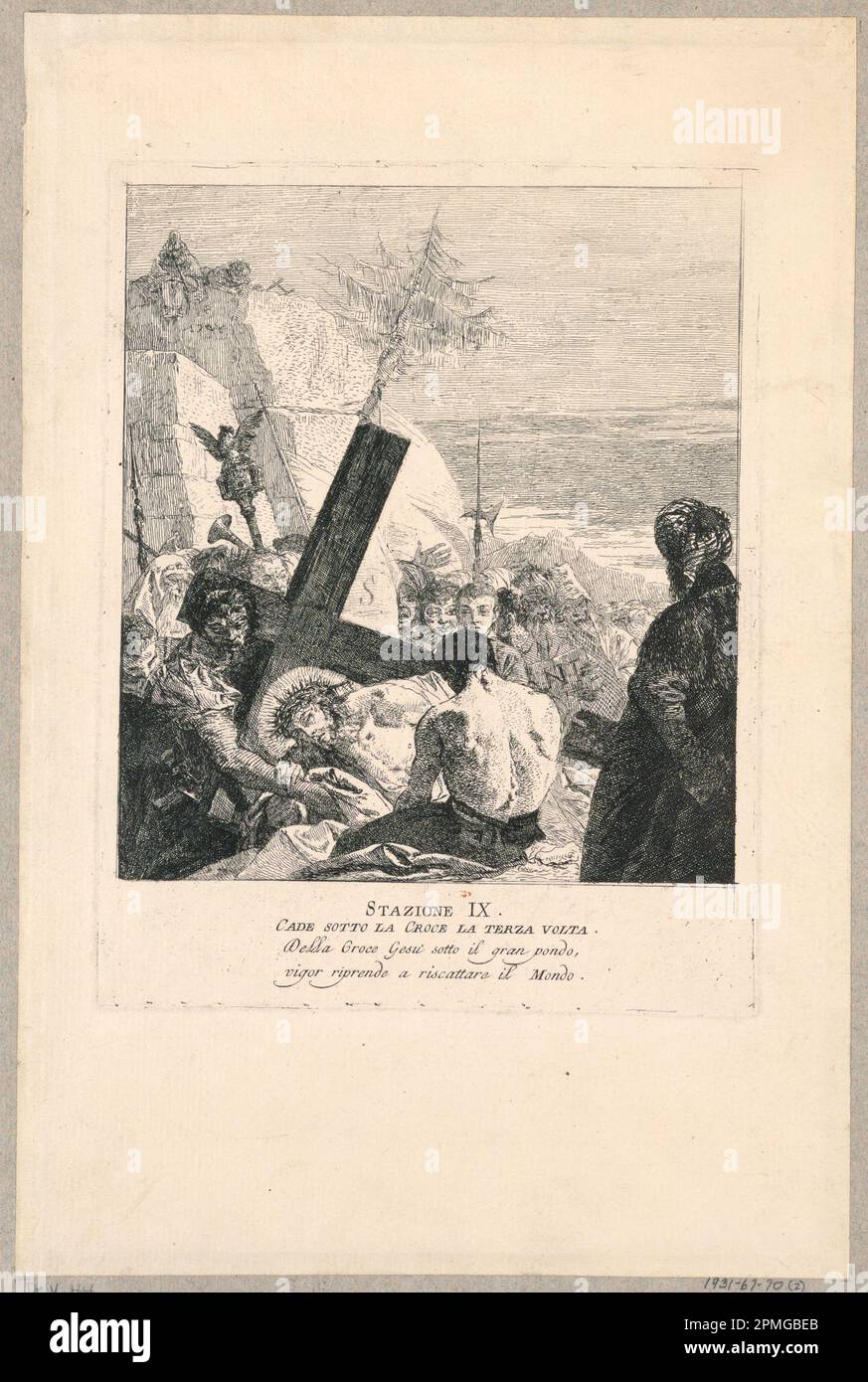 Print, Via Crucis - Station IX, He Falls Under the Cross the Third Time; Giovanni Domenico Tiepolo (Italienisch, 1727 – 1804); Italien; Ätzen auf cremefarbenem Papier; 22,0 x 17,1 cm (8 11/16 x 6 3/4 Zoll ); 1931-67-70-2 Stockfoto