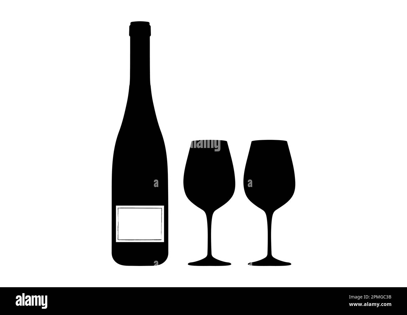 Flasche Wein mit zwei Gläsern Symbol Stock Vektor