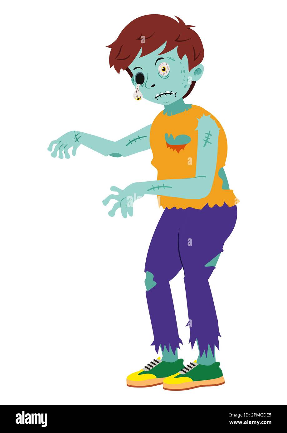 Cartoon-Zombie-Illustration mit ausgestrecktem Auge. Ein gruseliger Zombie, isoliert auf weißem Hintergrund Stock Vektor