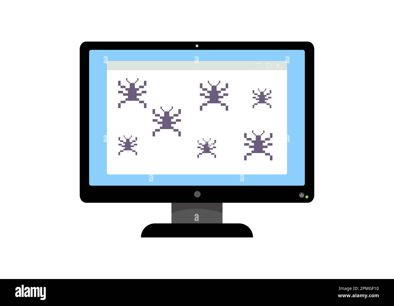 Computervirus-Angriffsvektor-Illustration. Computersymbol mit Virusgefahr auf weißem Hintergrund isoliert Stock Vektor