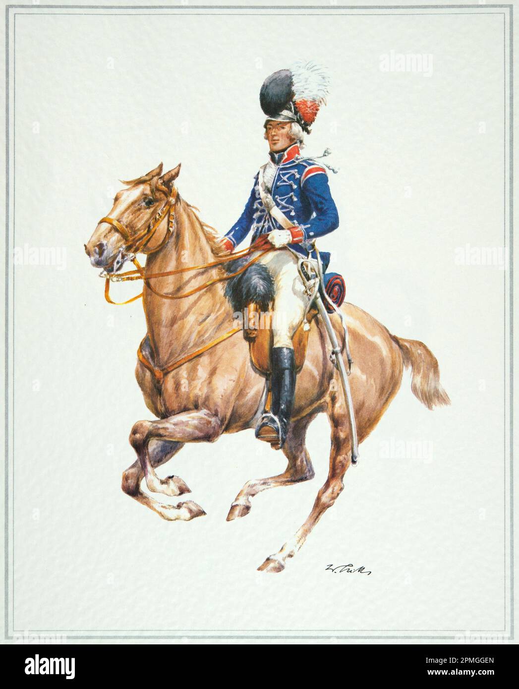 Offizier des 15. Regiments der Leichtdragonen des Königreichs England um 1793 Stockfoto