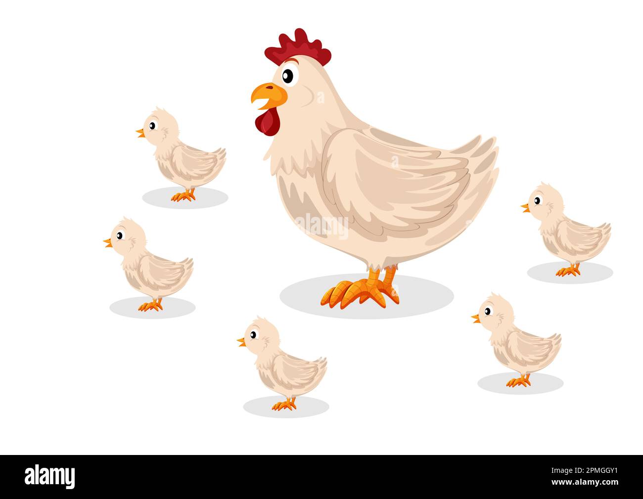 Darstellung einer Mutter Hen mit ihren Hühnern isoliert auf weißem Hintergrund Stock Vektor