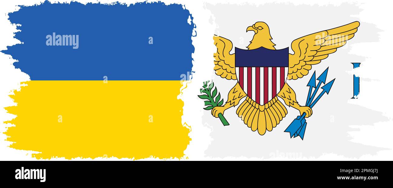 Amerikanische Jungferninseln und Ukraine Grunge Flaggen Verbindung, Vektor Stock Vektor
