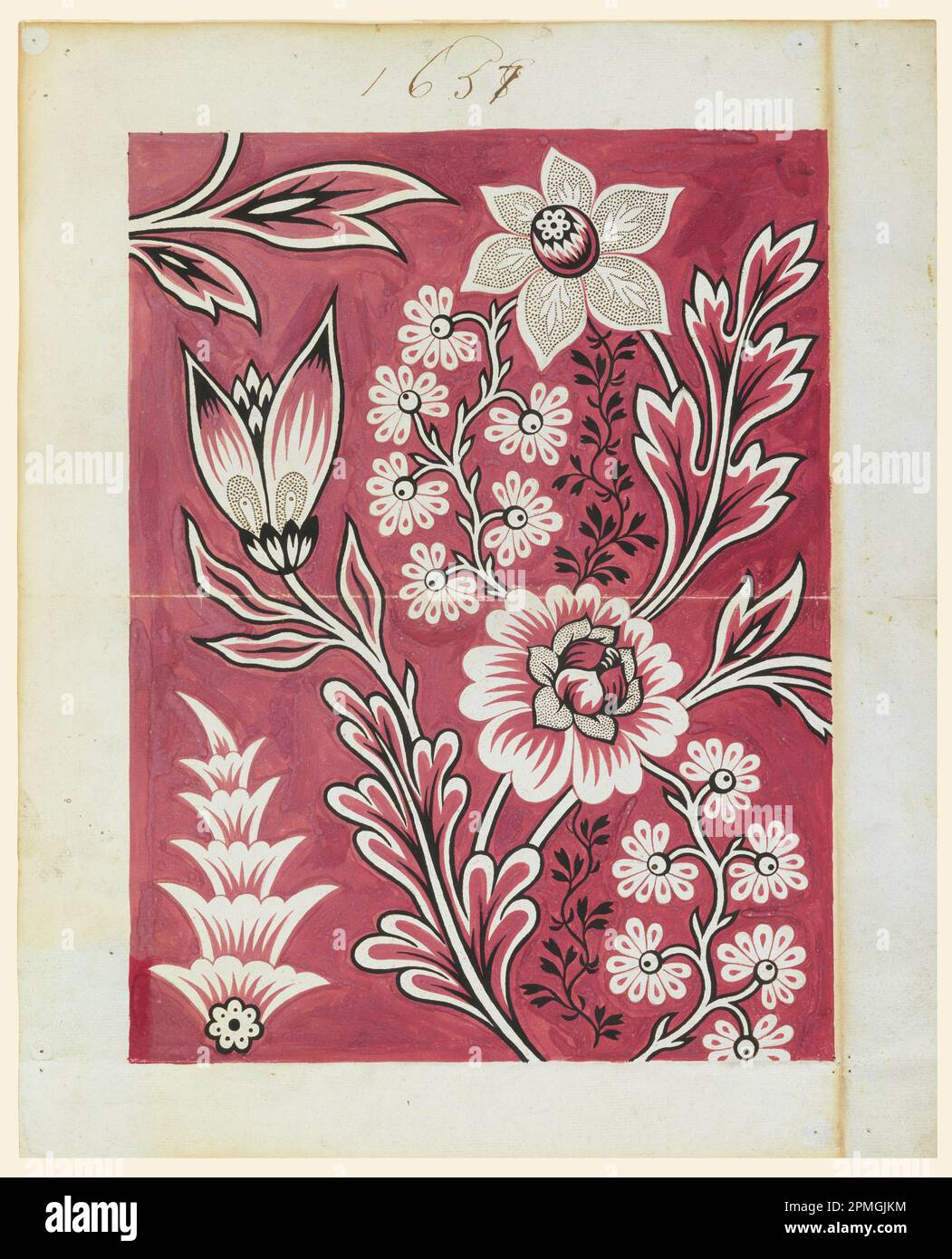 Zeichnen, Design für einen bedruckten Stoff; wahrscheinlich Frankreich; Graphit, Pinsel und Riesenkopf auf schwerem Papier; Blatt: 48,2 x 38,7 cm (19 Zoll X 15 1/4 Zoll) Bild: 39 x 29,5 cm (15 3/8 x 11 5/8 Zoll) Stockfoto