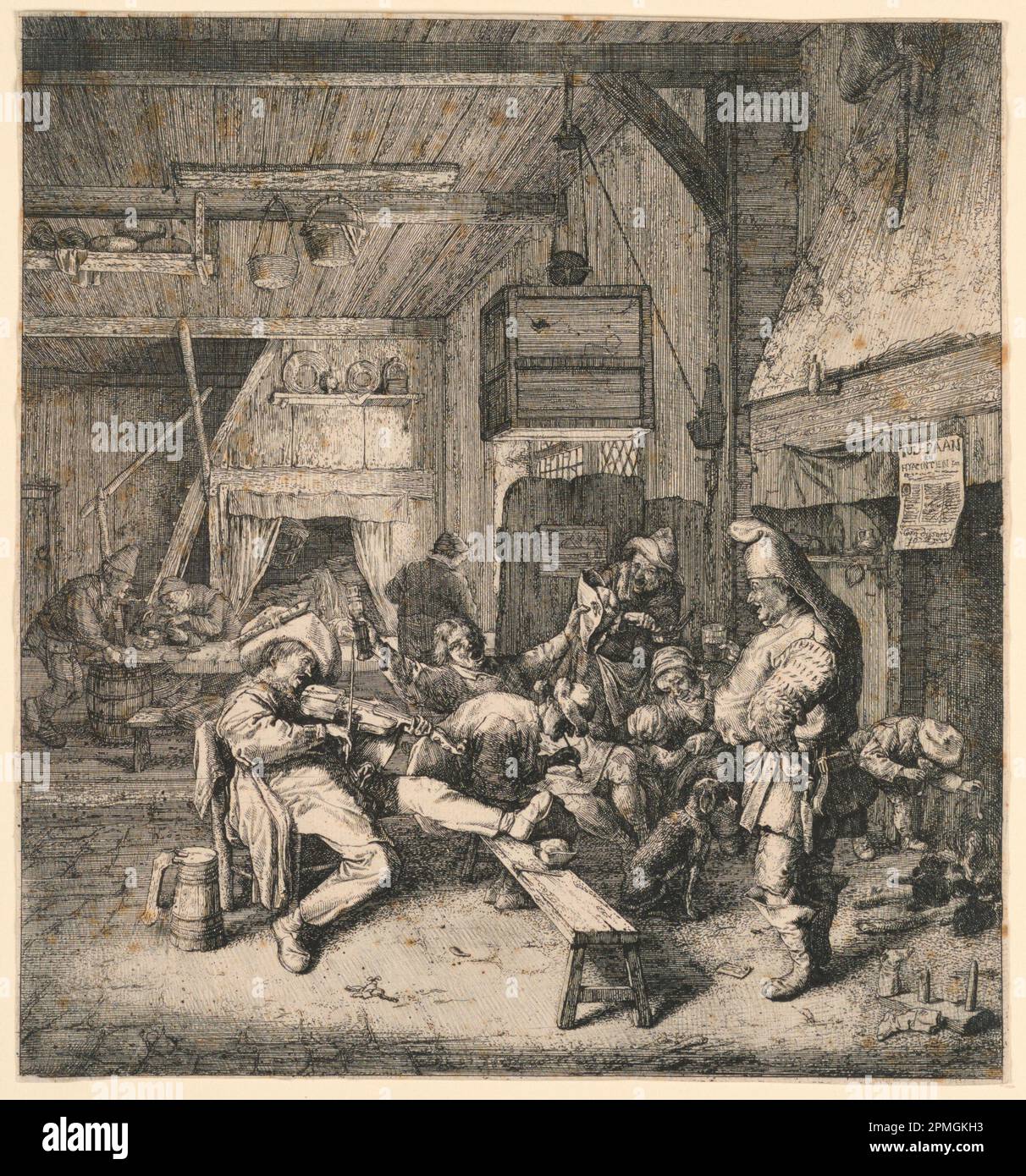 Printmedien, Geiger im Inn; Druckerei: Cornelis Dusart (niederländisch, 1660–1704); Niederlande; Gravur auf cremefarbenem Papier; 26,2 x 24,4 cm (10 5/16 x 9 5/8 Zoll); 1896–31-67 Stockfoto