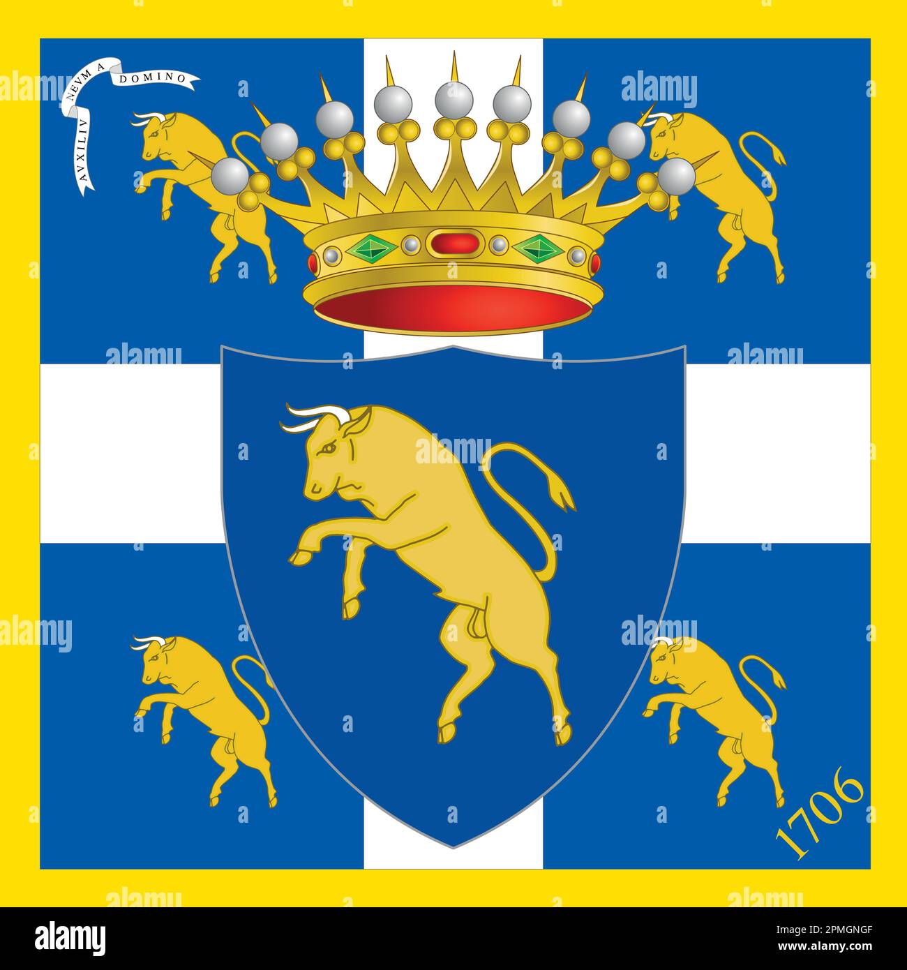 Turins offizielles Wappen auf der Flagge, Piemont, Italien, europäische Union, Vektorbild Stock Vektor