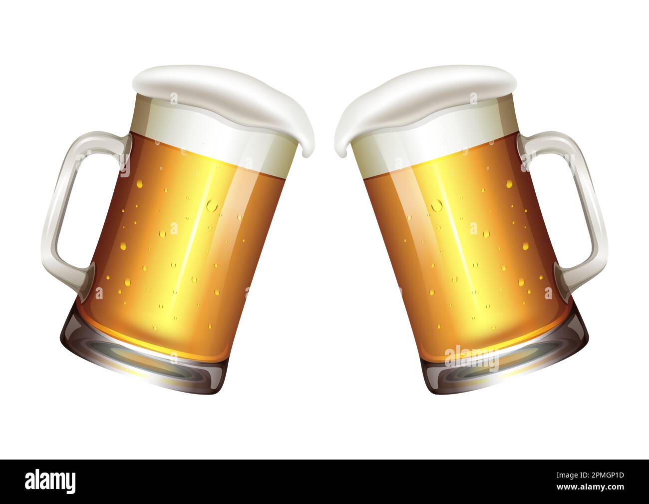 Zwei Tassen Bier isoliert auf weißem Hintergrund. Realistischer Bierbecher Stock Vektor