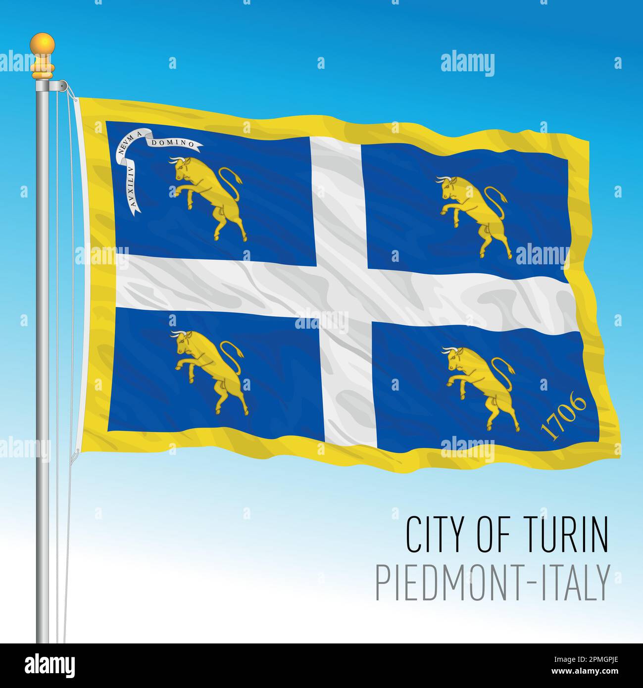 Offizielle Flagge der Stadt Turin, Piemont, Italien, europäische Union, Vektordarstellung Stock Vektor
