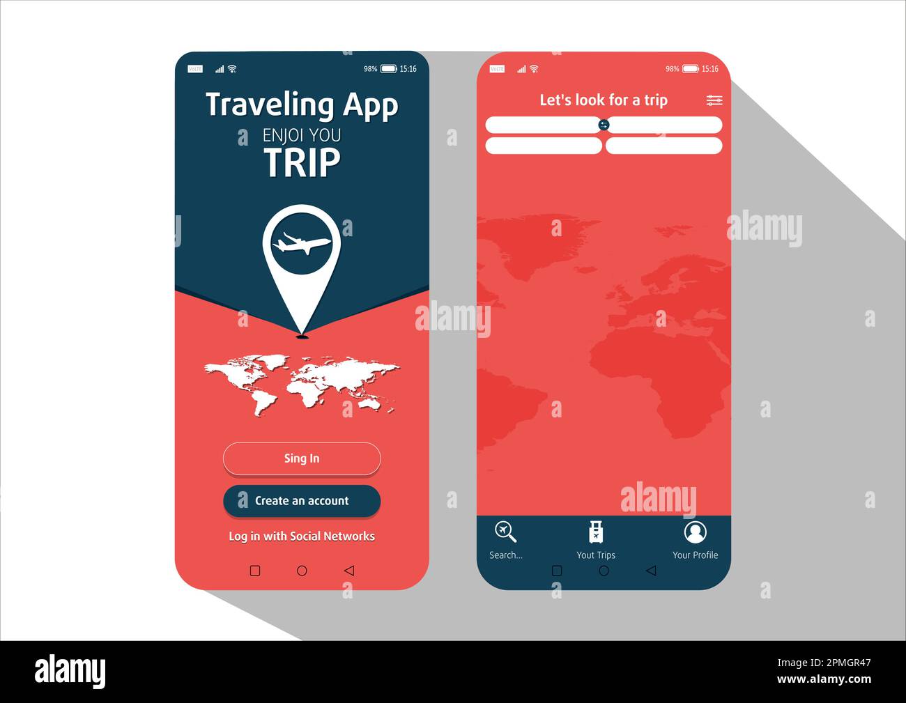 UI Travelling App Template-Design Stock Vektor